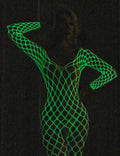 Oh Yeah - Bodystocking Bianco A Rete Mutanda Aperta - Fluorescente al Buio